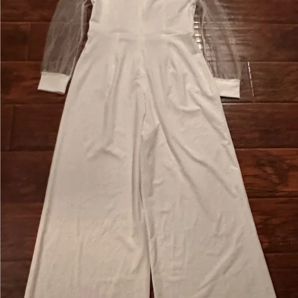 Allegra K Women's Elegant V Neck Mesh Long Sleeve Loose Wide Leg jumpsuit Med - Picture 4 of 13